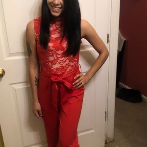 Beautiful Elegant Red Lace Jumpsuit .